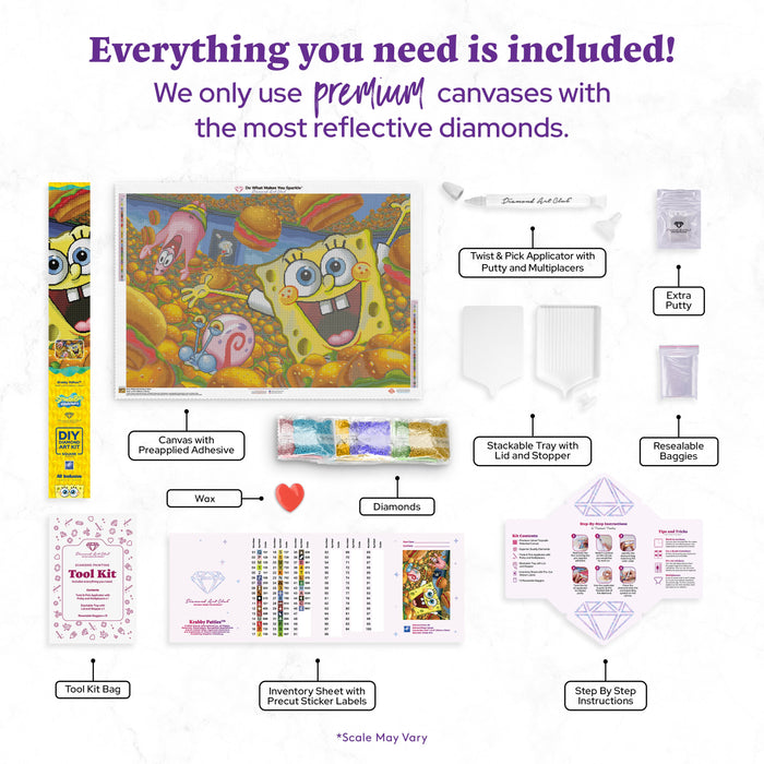 Diamond Painting Krabby Patties 40.6" x 27.6″ (103cm x 70cm) / Square with 46 Colors including 5 ABs / 113,016