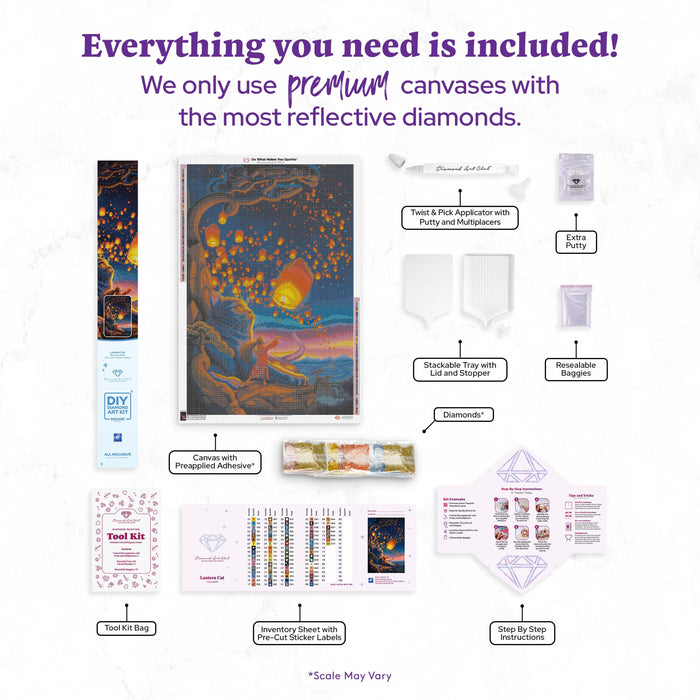 Diamond Painting Lantern Cat 27.6" x 41.3" (70cm x 105cm) / Square with 75 Colors including 2 ABs and 2 Fairy Dust Diamonds / 118,301