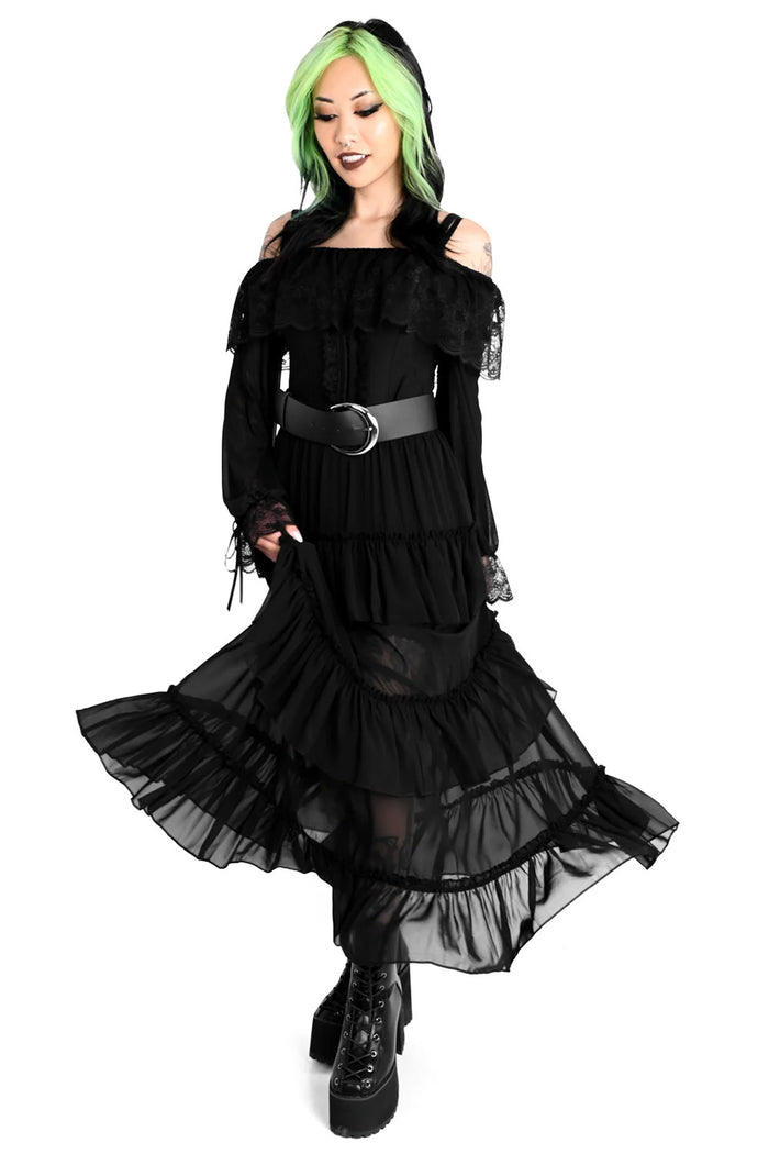 tiered dark ruffled chiffon maxi skirt