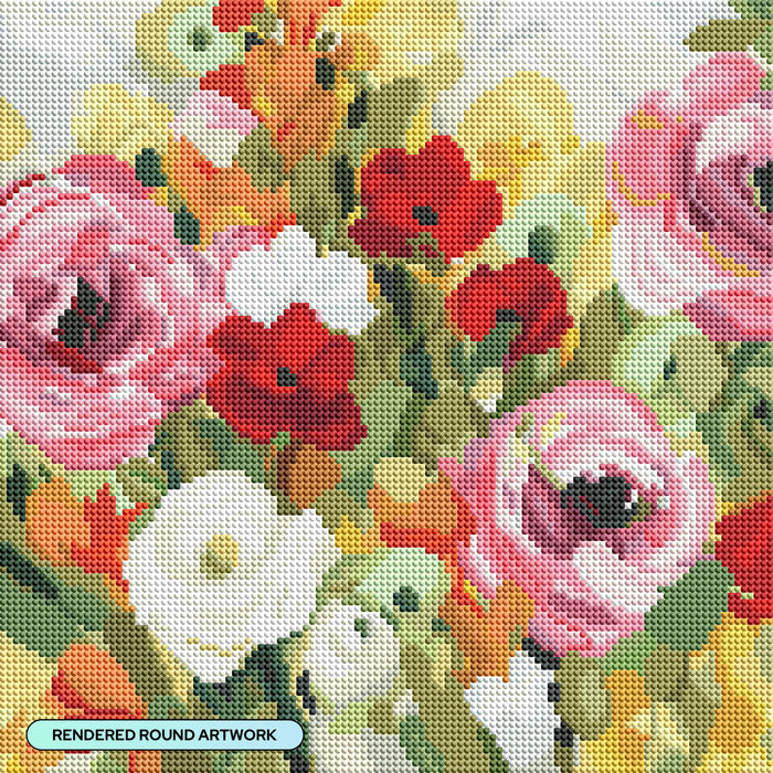 Diamond Painting Lea's Garden 13" x 13" (33cm x 33cm) / Round with 56 Colors including 3 ABs and 3 Fairy Dust Diamonds / 14,400