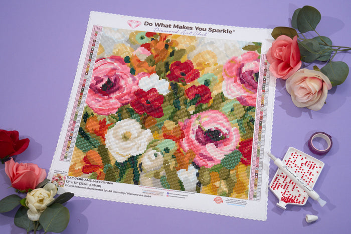 Diamond Painting Lea's Garden 13" x 13" (33cm x 33cm) / Round with 56 Colors including 3 ABs and 3 Fairy Dust Diamonds / 14,400