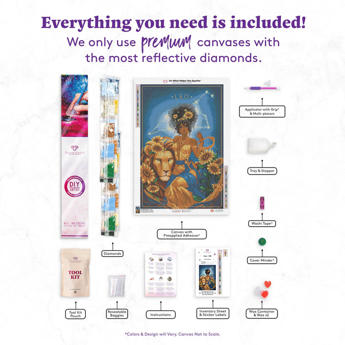 Diamond Painting Leo - CB 20" x 30" (50.7cm x 75.9cm) / Round with 38 Colors including 2 ABs and 2 Iridescent Diamonds / 49,051