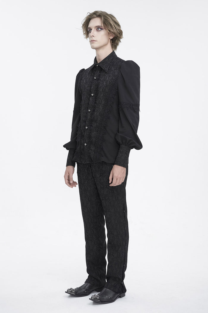 pointed collar mens damask button-up shirt