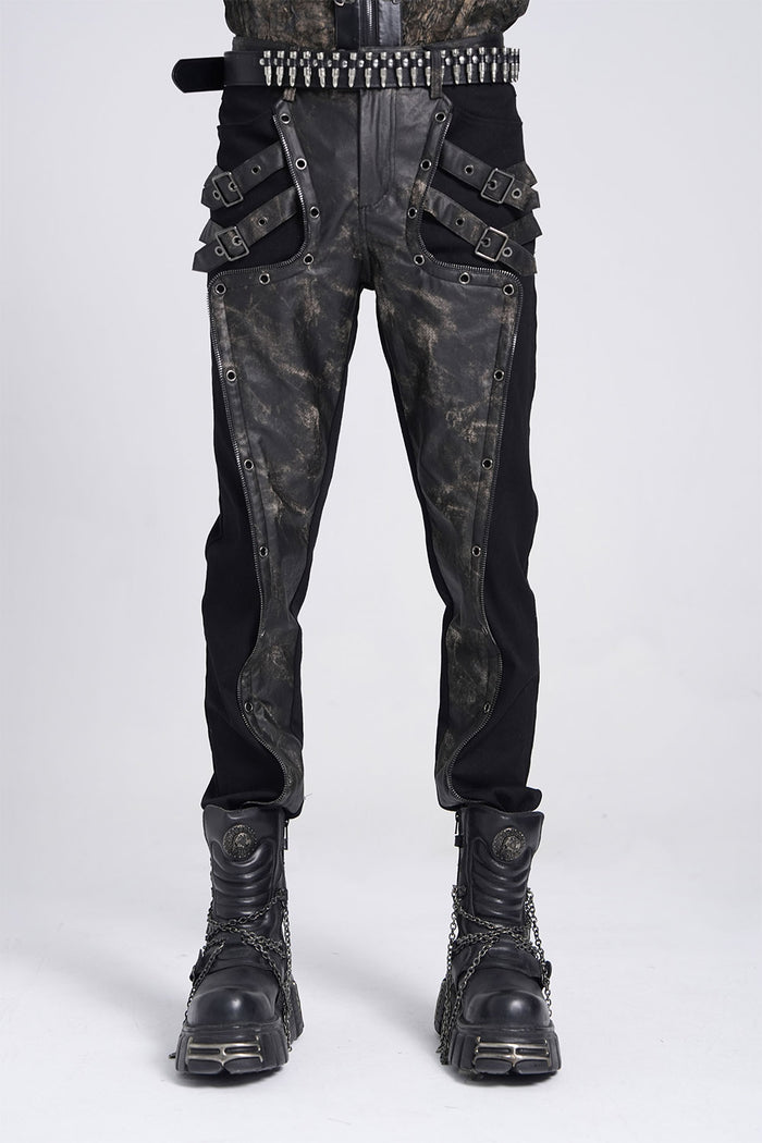 mens vegan leather punk straight-leg pants