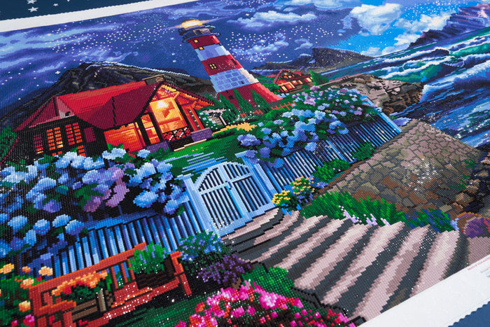 Diamond Painting Lighthouse in the Night 40.6" x 27.6" (103cm x 70cm) / Square with 72 Colors including 4 ABs and 3 Fairy Dust Diamonds / 116,053