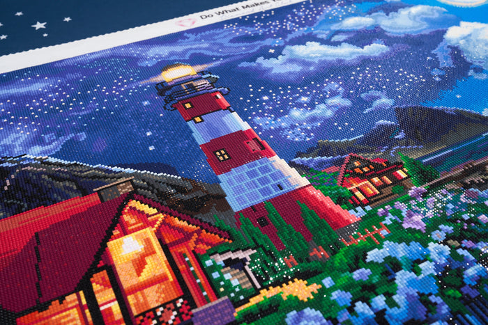 Diamond Painting Lighthouse in the Night 40.6" x 27.6" (103cm x 70cm) / Square with 72 Colors including 4 ABs and 3 Fairy Dust Diamonds / 116,053