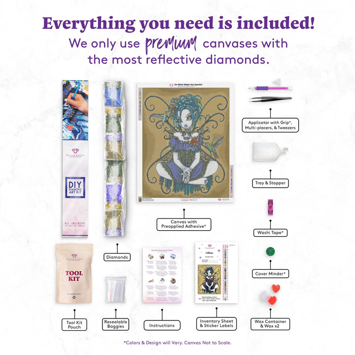 Diamond Painting Lillian 23.6" x 30" (60cm x 76cm) / Square with 33 Colors including 2 ABs and 1 Electro Diamonds and 1 Iridescent Diamonds and 1 Fairy Dust Diamonds / 73,505