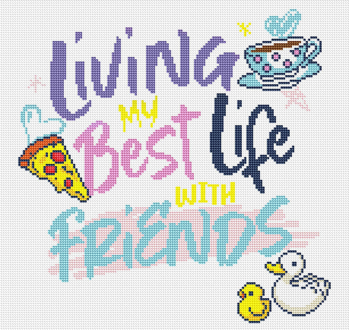 Diamond Painting Living My Best Life with Friends 17" x 16″ (43cm x 41cm) / Round With 14 Colors Including 3 ABs / 22,185