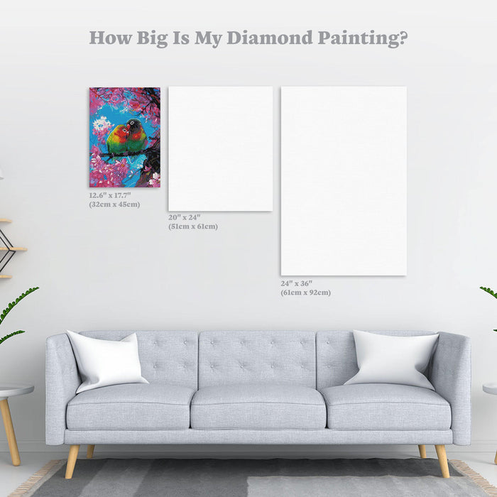 Diamond Painting Love Birds 12.6″ x 17.7″ (32cm x 45cm) / Round With 38 Colors Including 1 AB / 17,967