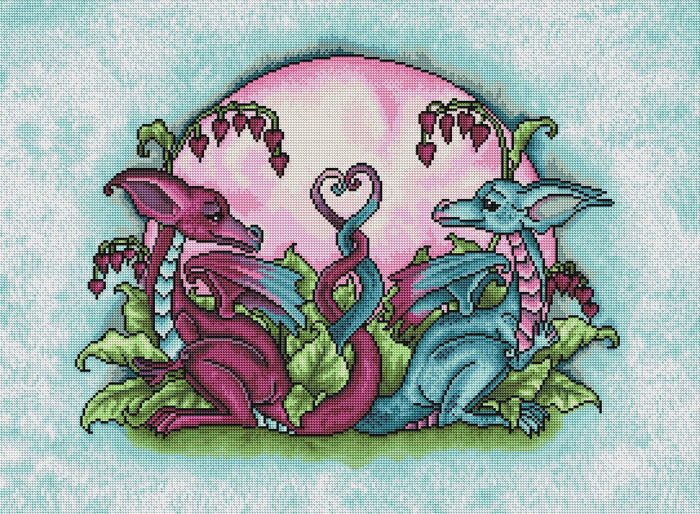 Diamond Painting Love Dragons 30" x 22" (76cm x 56cm) / Round with 36 Colors including 3 ABs and 1 Glow-in-the-Dark / 53,929