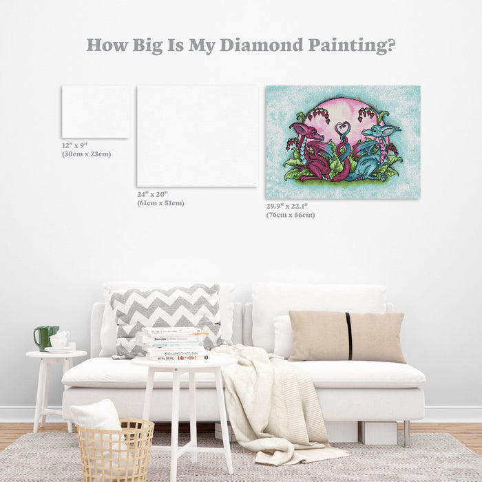 Diamond Painting Love Dragons 30" x 22" (76cm x 56cm) / Round with 36 Colors including 3 ABs and 1 Glow-in-the-Dark / 53,929