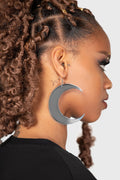 statement silver large crescent moon earrings