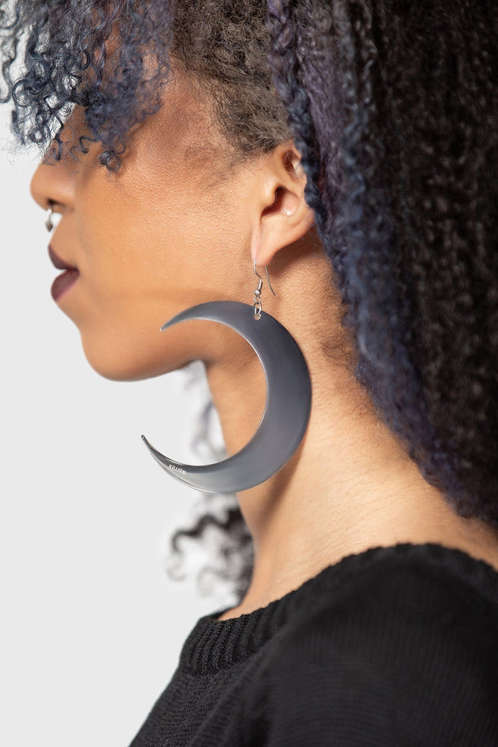 killstar witchy silver large crescent moon earrings