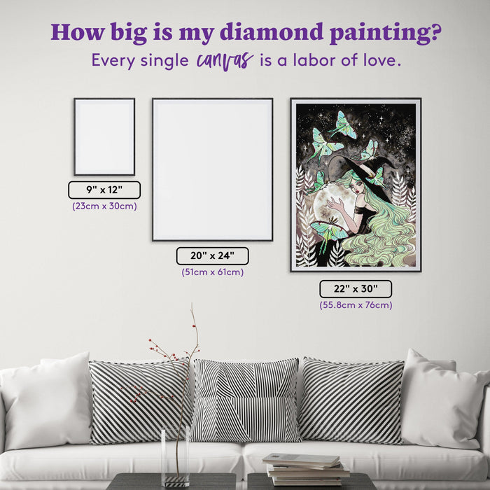Diamond Painting Luna Moth Witch 22" x 30" (55.8cm x 76cm) / Square with 40 Colors including 1 AB Diamonds and 2 Fairy Dust Diamonds / 68,320