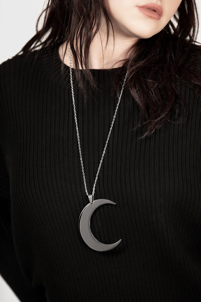 witchy silver crescent moon necklace by killstar
