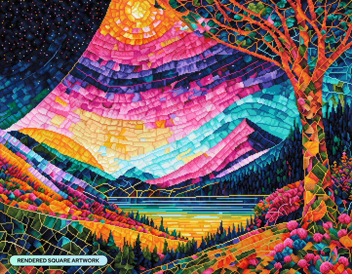 Diamond Painting Magic Land Mosaic Landscape 35.4" x 27.6" (89.9cm x 69.9cm) / Square with 56 Colors including 1 AB and 1 Frosted Diamond and 4 Fairy Dust Diamonds / 101,441
