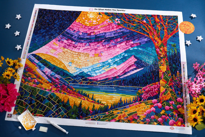 Diamond Painting Magic Land Mosaic Landscape 35.4" x 27.6" (89.9cm x 69.9cm) / Square with 56 Colors including 1 AB and 1 Frosted Diamond and 4 Fairy Dust Diamonds / 101,441