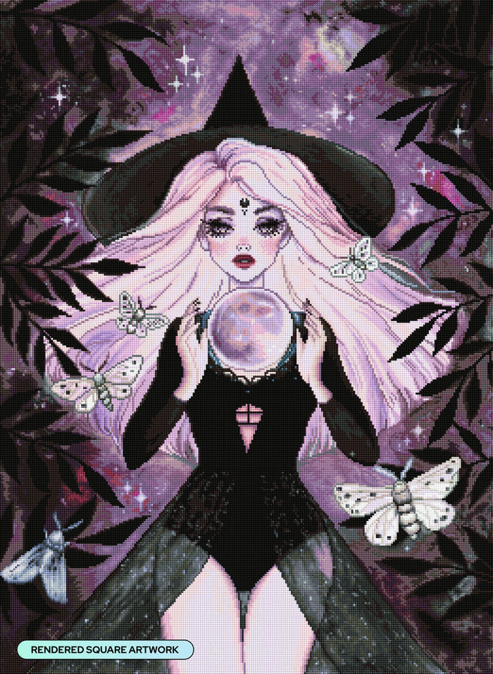 Diamond Painting Magic Moon Witch 25.6" x 35" (65cm x 88.9cm) / Square with 49 Colors including 2 ABs and 3 Fairy Dust Diamonds / 93,177