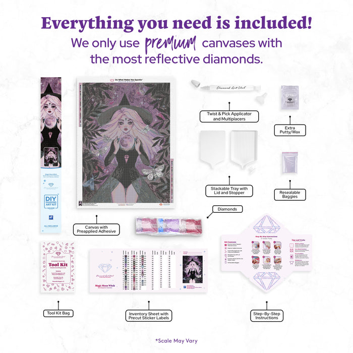 Diamond Painting Magic Moon Witch 25.6" x 35" (65cm x 88.9cm) / Square with 49 Colors including 2 ABs and 3 Fairy Dust Diamonds / 93,177