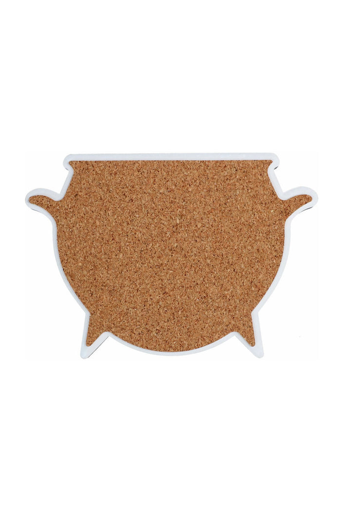 black cat cauldron shaped drink coaster