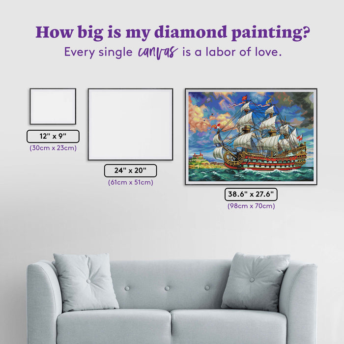 Diamond Painting Majestic Ship 38.6" x 27.6″ (98cm x 70cm) / Square with 65 Colors including 4 ABs / 107,473