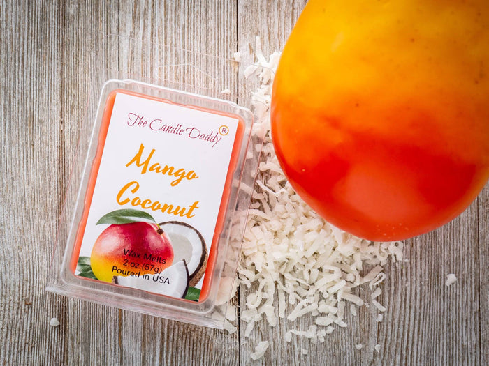 Mango Coconut - Tropical Mango & Coconut Scented Melt- Maximum Scent Wax Cubes/Melts- 1 Pack -2 Ounces- 6 Cubes - The Candle Daddy