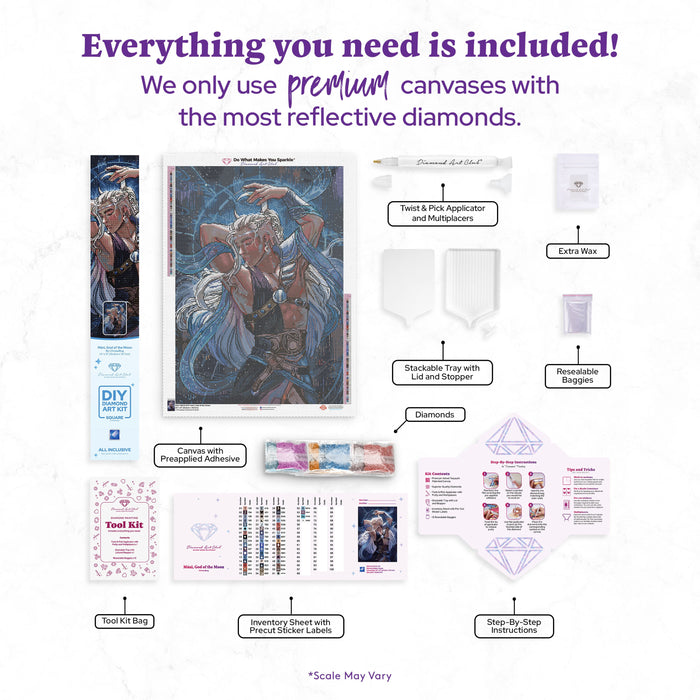 Diamond Painting Máni, God of the Moon 22" x 31" (55.8cm x 78.7cm) / Square with 55 Colors including 1 AB and 1 Frosted Diamond and 3 Fairy Dust Diamonds / 70,784
