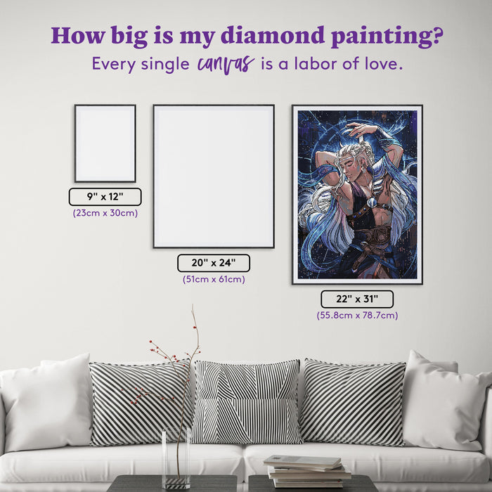 Diamond Painting Máni, God of the Moon 22" x 31" (55.8cm x 78.7cm) / Square with 55 Colors including 1 AB and 1 Frosted Diamond and 3 Fairy Dust Diamonds / 70,784