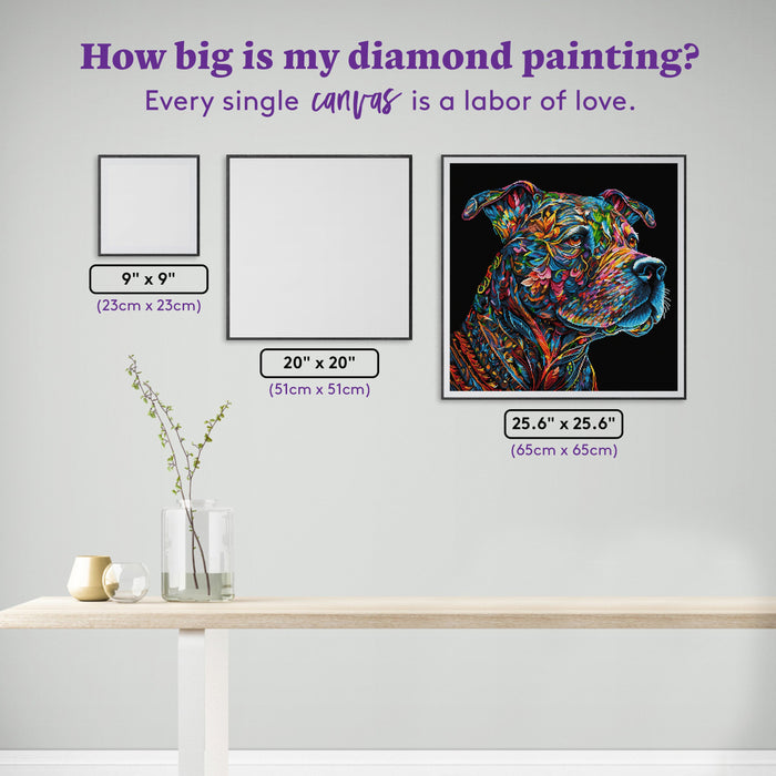 Diamond Painting Maverick the Pit Bull 25.6" x 25.6" (65cm x 65cm) / Square with 43 Colors including 2 ABs and 3 Fairy Dust Diamonds / 68,121