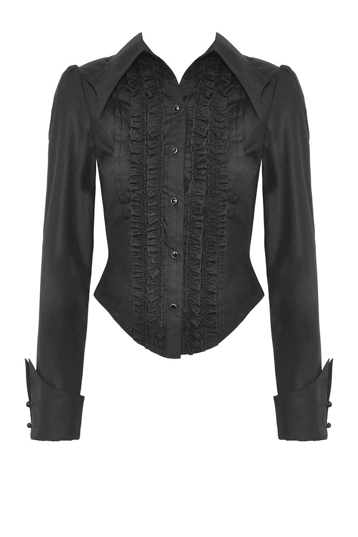Black Victorian-style blouse on a white background
