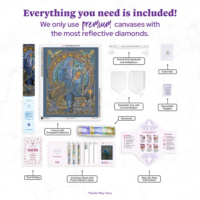 Diamond Painting Merlin 27.6" x 34.7" (70cm x 88cm) / Square with 55 Colors including 4 ABs / 96,673