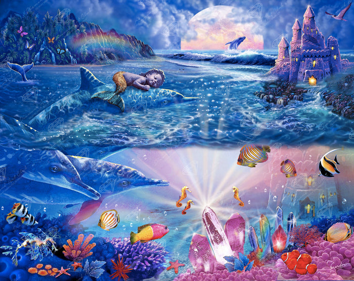 Diamond Painting Mermaid Baby Fantasy 34.7" x 27.6" (88cm x 70cm) / Square with 75 Colors including 5 ABs and 2 Fairy Dust Diamonds / 99,193