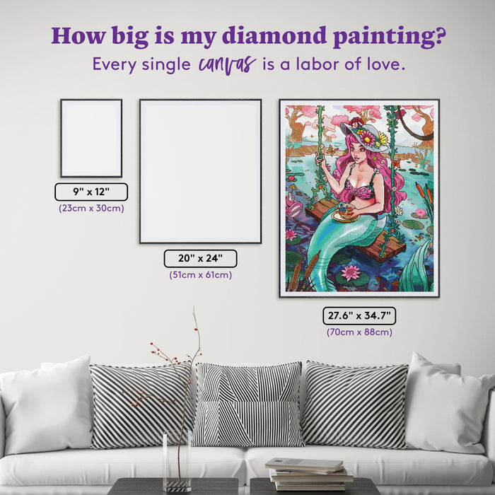 Diamond Painting Mermaid Tea Time 27.6" x 34.6" (70cm x 88cm) / Square with 99 Colors including 2 ABs and 1 Iridescent Diamond and 3 Fairy Dust Diamonds / 99,193