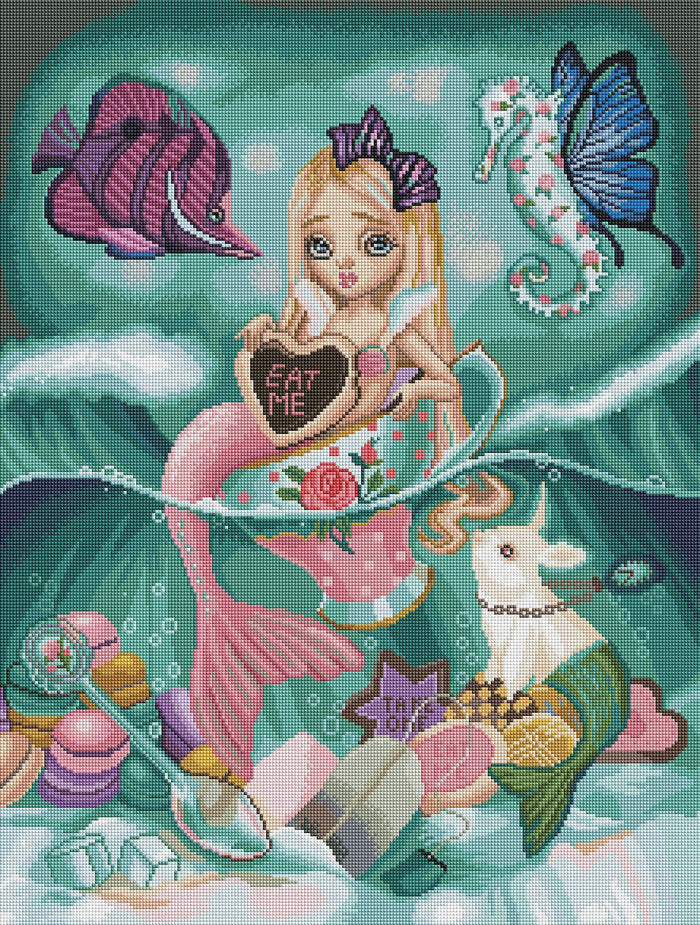 Diamond Painting Mermalice In The Sea Of Tea 22" x 29″ (56cm x 74cm) / Square with 65 Colors including 4 ABs / 64,531