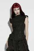 high collared victorian sleeveless top  blouse