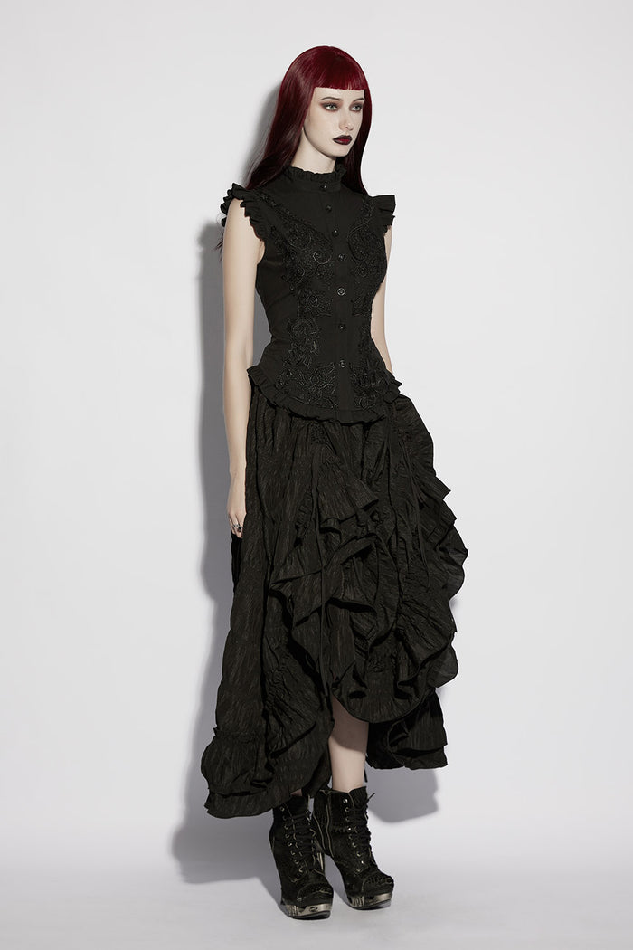 floral high collared victorian sleeveless top