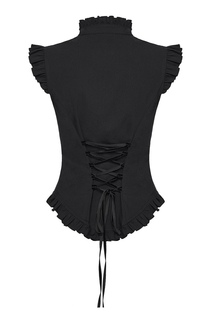 black romantic high collared victorian sleeveless top