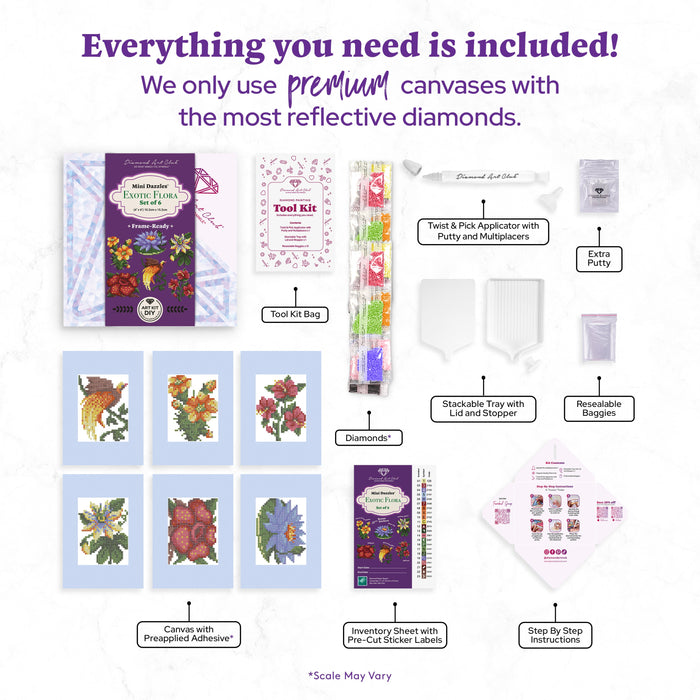 Diamond Painting Mini Dazzles™ - Exotic Flora 4" x 6" (10.2cm x 15.2cm) / Square With 22 Colors Including 1 AB and 21 Fairy Dust Diamonds / 4,823