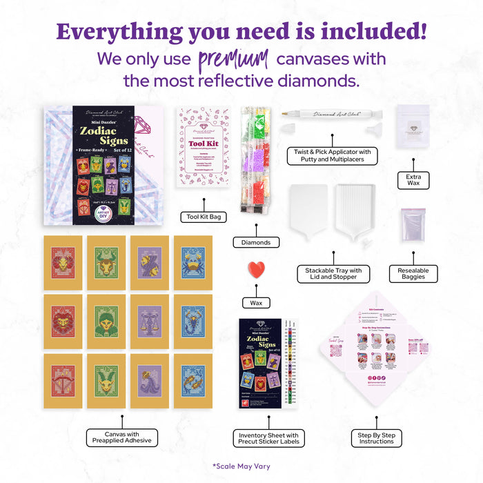 Diamond Painting Mini Dazzles™ - Zodiac Signs 4" x 6" (10.2cm x 15.2cm) / Square With 33 Colors Including 4 ABs and 1 Electro Diamond and 5 Iridescent Diamonds and 23 Fairy Dust Diamonds / 14,400