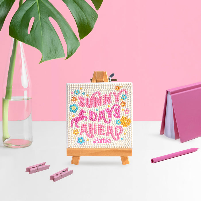 Diamond Painting Mini Easels - Sunny Days Ahead (Barbie™) 3.9" x 3.9" (10cm x 10cm) / Round with 7 Colors including 2 ABs and 2 Fairy Dust Diamonds / 1,235