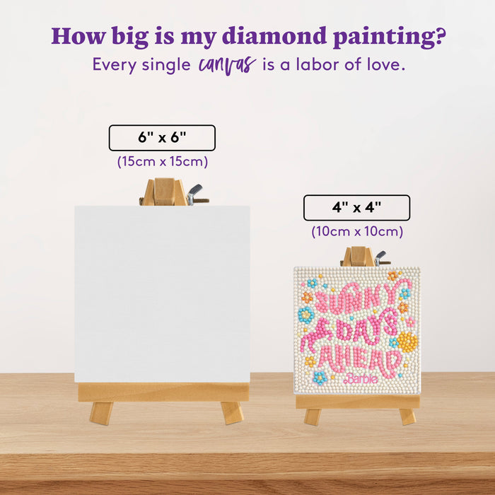 Diamond Painting Mini Easels - Sunny Days Ahead (Barbie™) 3.9" x 3.9" (10cm x 10cm) / Round with 7 Colors including 2 ABs and 2 Fairy Dust Diamonds / 1,235