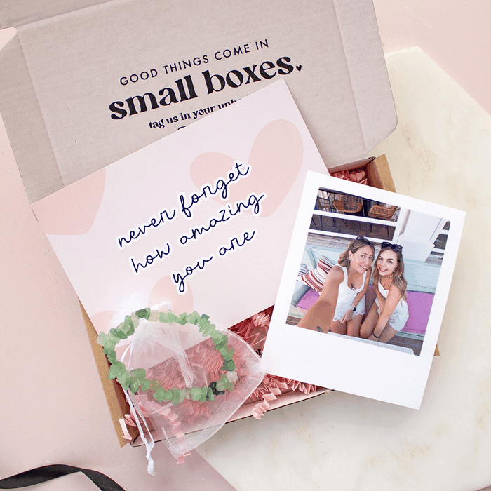 Mini Personalised Polaroid and Crystal Bracelet |Ready to Go Letterbox TreatBox