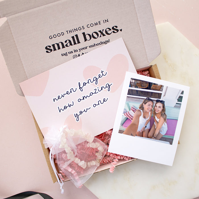 Mini Personalised Polaroid and Crystal Bracelet |Ready to Go Letterbox TreatBox