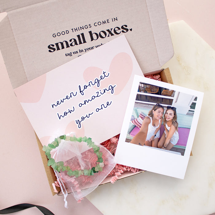 Mini Personalised Polaroid and Crystal Bracelet |Ready to Go Letterbox TreatBox
