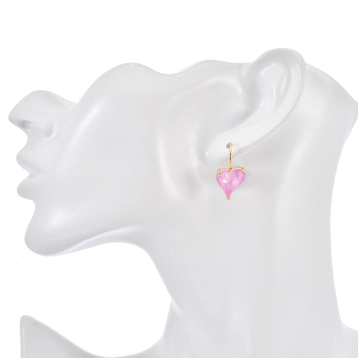Misty Heart Leverback Earrings (Goldtone/Pink)