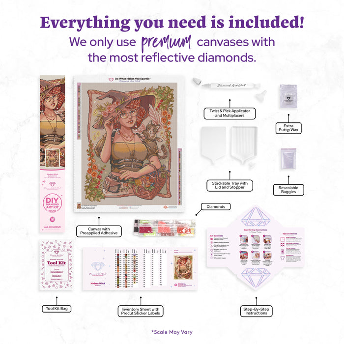 Diamond Painting Modern Witch 22" x 28" (55.6cm x 70.7cm) / Round with 49 Colors including 2 ABs and 5 Fairy Dust Diamonds / 51,914