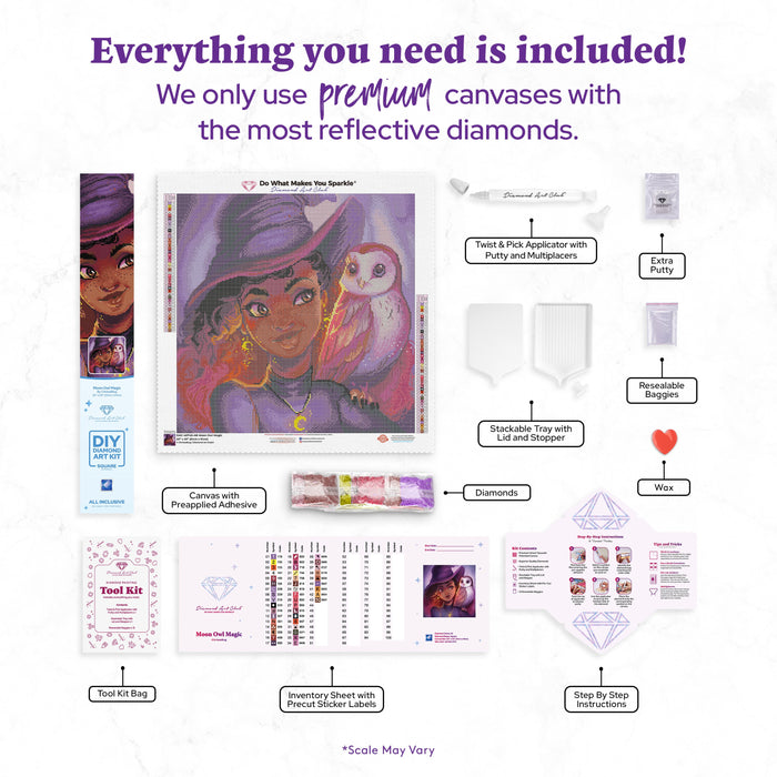 Diamond Painting Moon Owl Magic 20" x 20" (51cm x 51cm) / Square With 43 Colors Including 4 ABs / 40,401