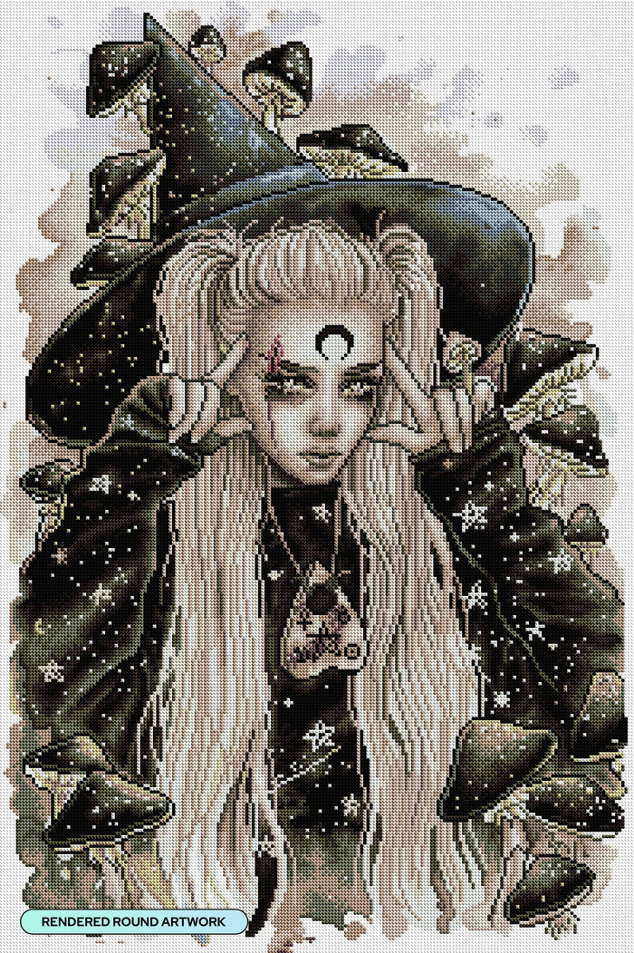 Diamond Painting Moon Witch 22" x 33" (55.8cm x 83.8cm) / Round with 23 Colors including 1 ABs and 2 Fairy Dust Diamonds / 59,501