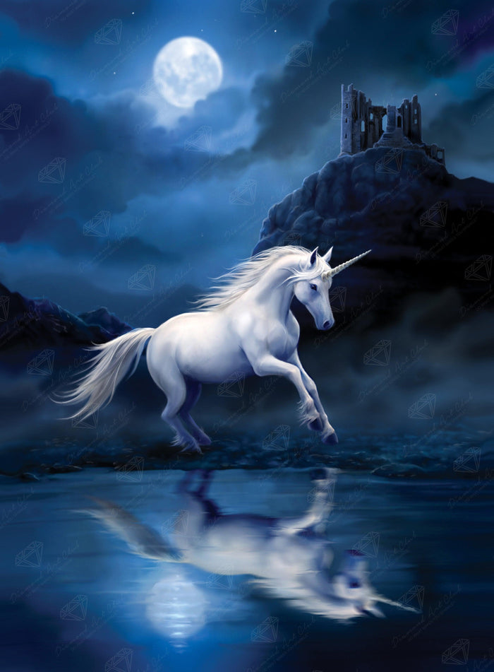 Diamond Painting Moonlight Unicorn 20" x 27" (50.7cm x 69cm) / Round with 36 Colors Including 2 ABs and 3 Fairy Dust Diamonds / 44,526
