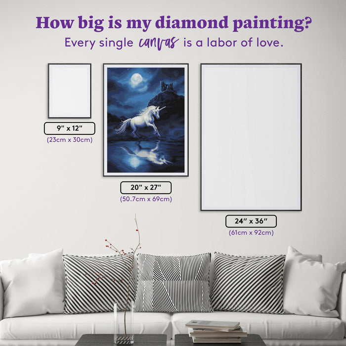 Diamond Painting Moonlight Unicorn 20" x 27" (50.7cm x 69cm) / Round with 36 Colors Including 2 ABs and 3 Fairy Dust Diamonds / 44,526